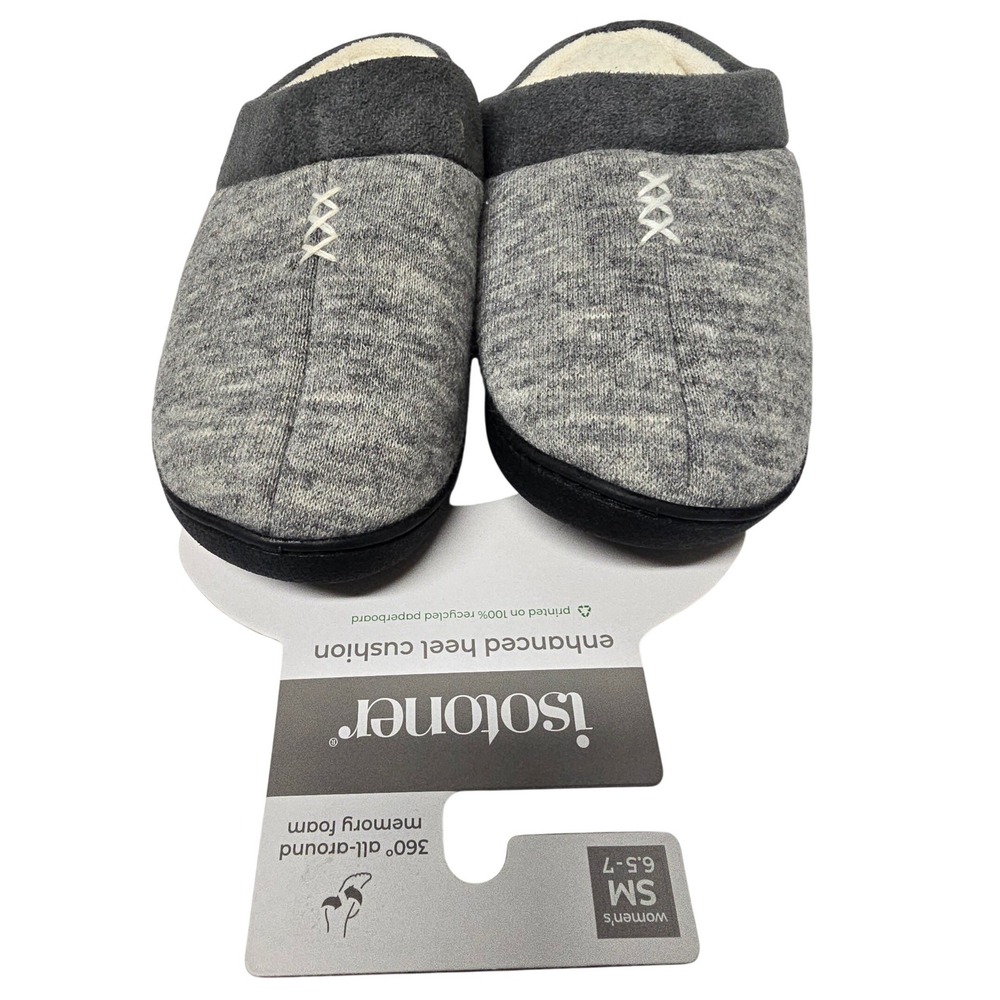 Isotoner Womens Heather Grey Memory Foam Clog Slippers Size 6.5-7 S NWT
